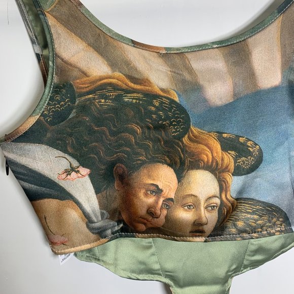 Zara Green and Orange Asymmetrical Graphic Crop Top - Picture 8 of 12